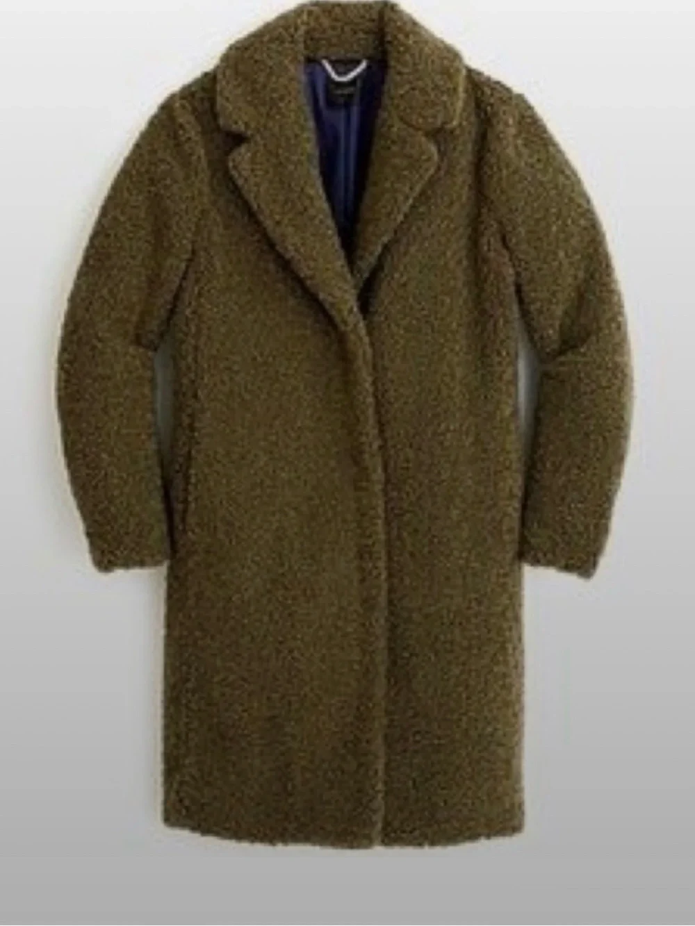 J. Crew Olive Faux Shearling Teddy Coat